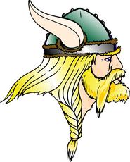 A drawing of a profile portrait of a viking